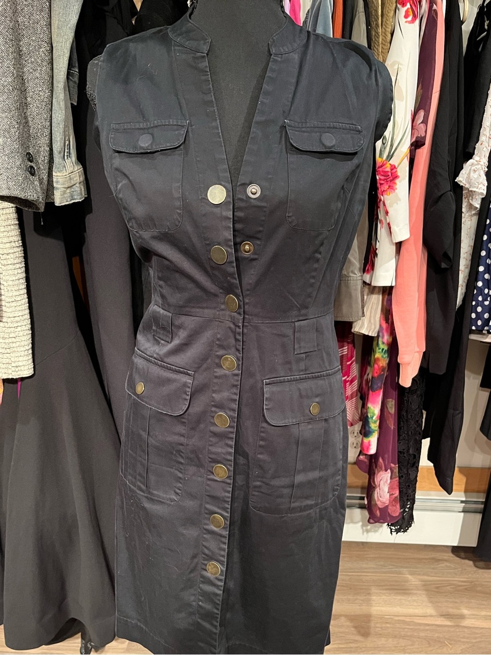 Banana Republic Black Button-Front Utility Dress